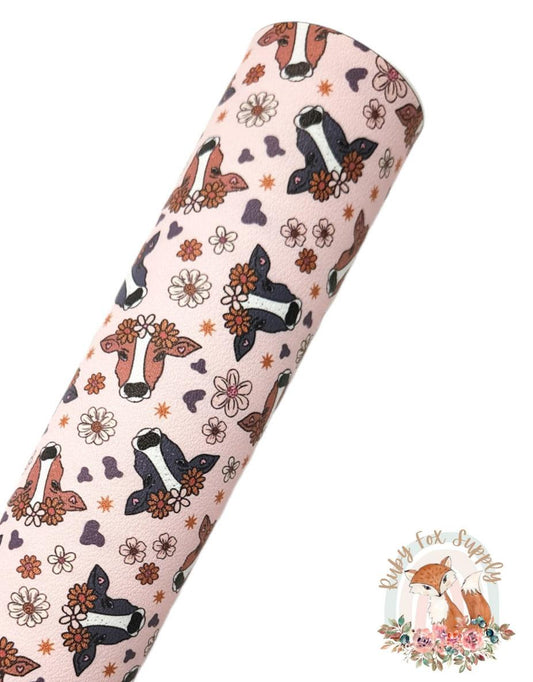 Boho Cows 9x12 faux leather sheet
