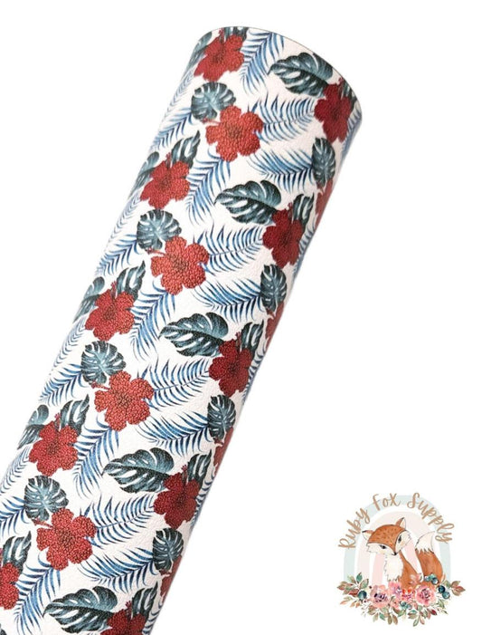 Red Hawaiian Flower 9x12 faux leather sheet