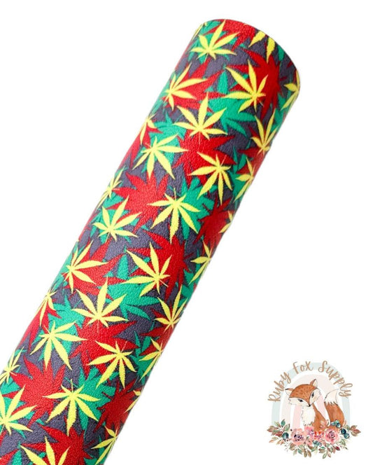 Red Green Yellow Marijuana 9x12 faux leather sheet