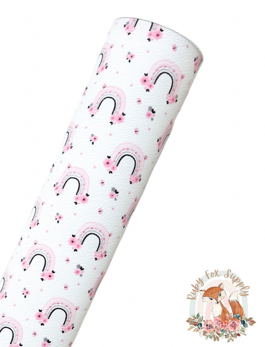 Pink Floral Rainbows 9x12 faux leather sheet
