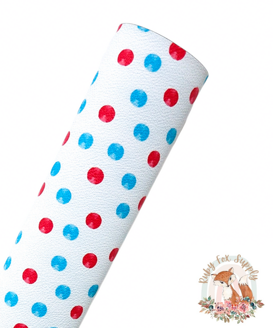 Blue and Red Dots 9x12 faux leather sheet