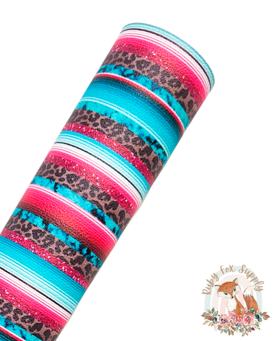 Leopard Serape Teal 9x12 faux leather sheet
