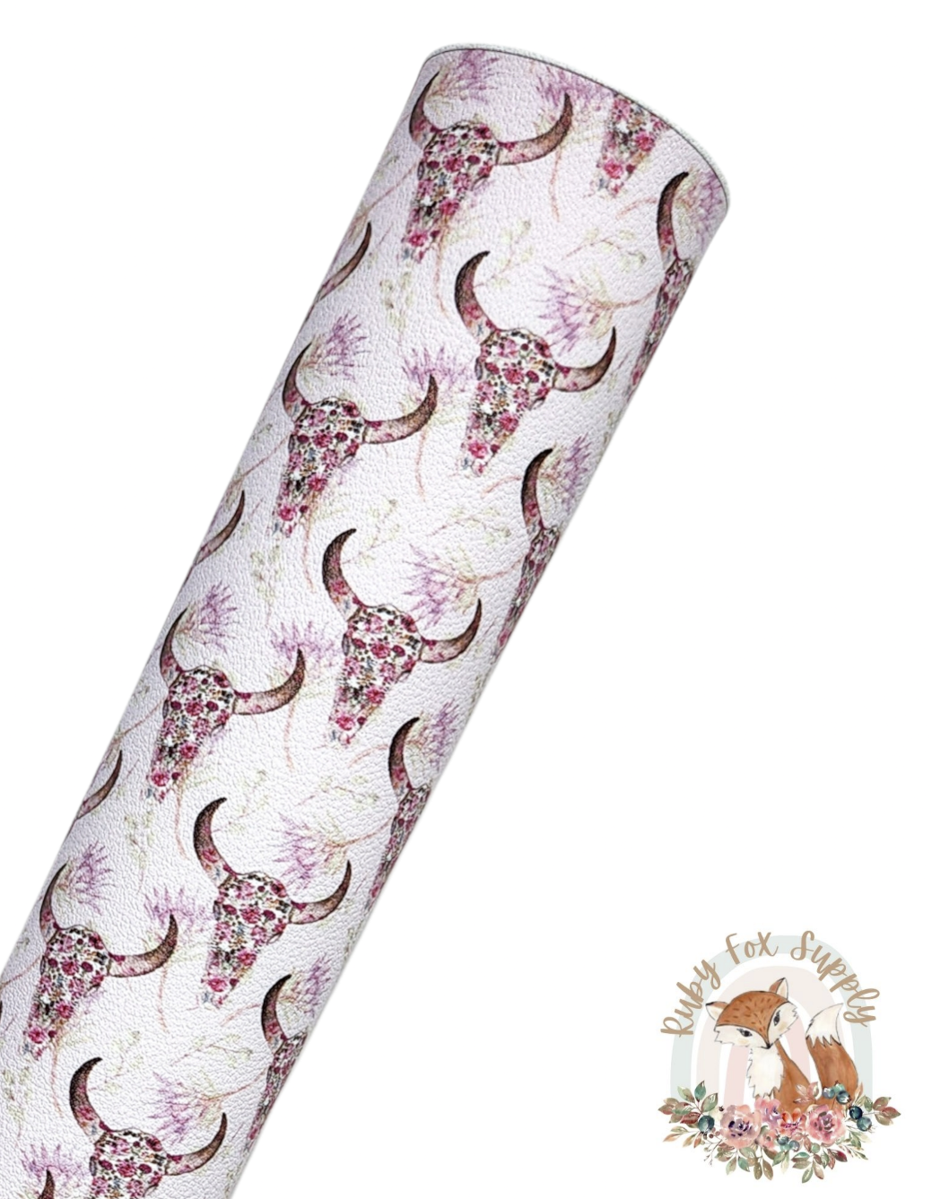 Pink Cow Skull 9x12 faux leather sheet