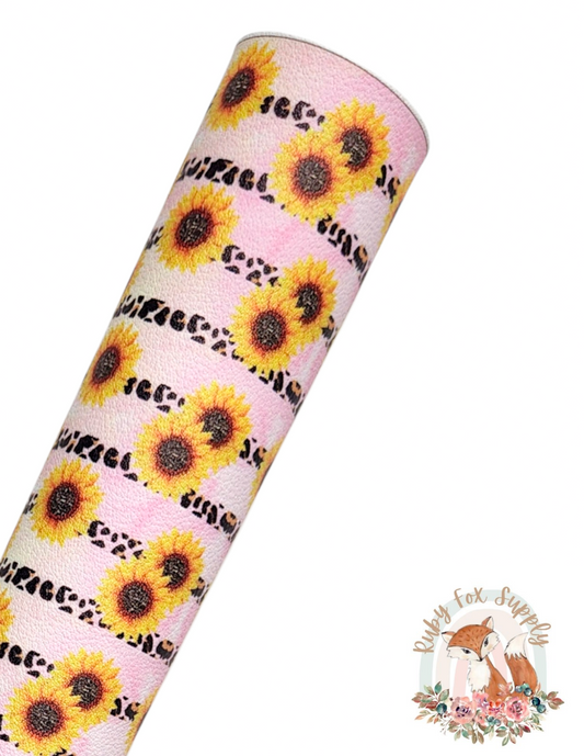 Pink Sunflower Stripe 9x12 faux leather sheet