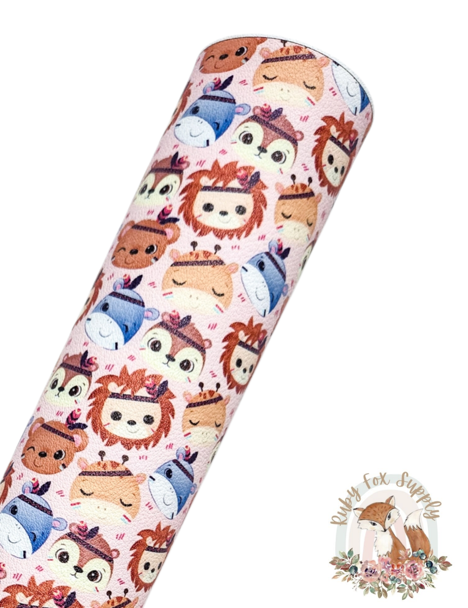 Cute Tribal Animal Faces 9x12 faux leather sheet