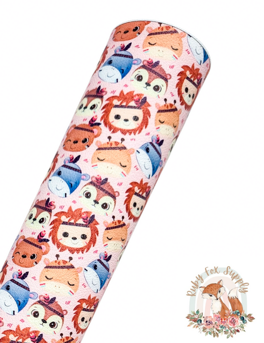 Cute Tribal Animal Faces 9x12 faux leather sheet