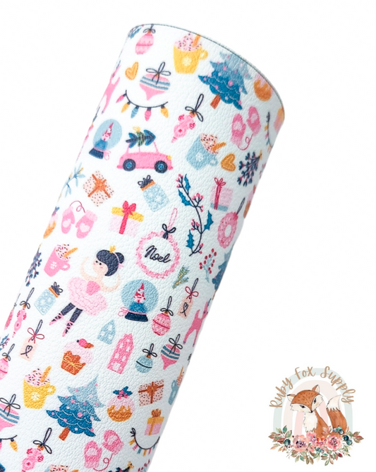 Pink Christmas Icons 9x12 faux leather sheet