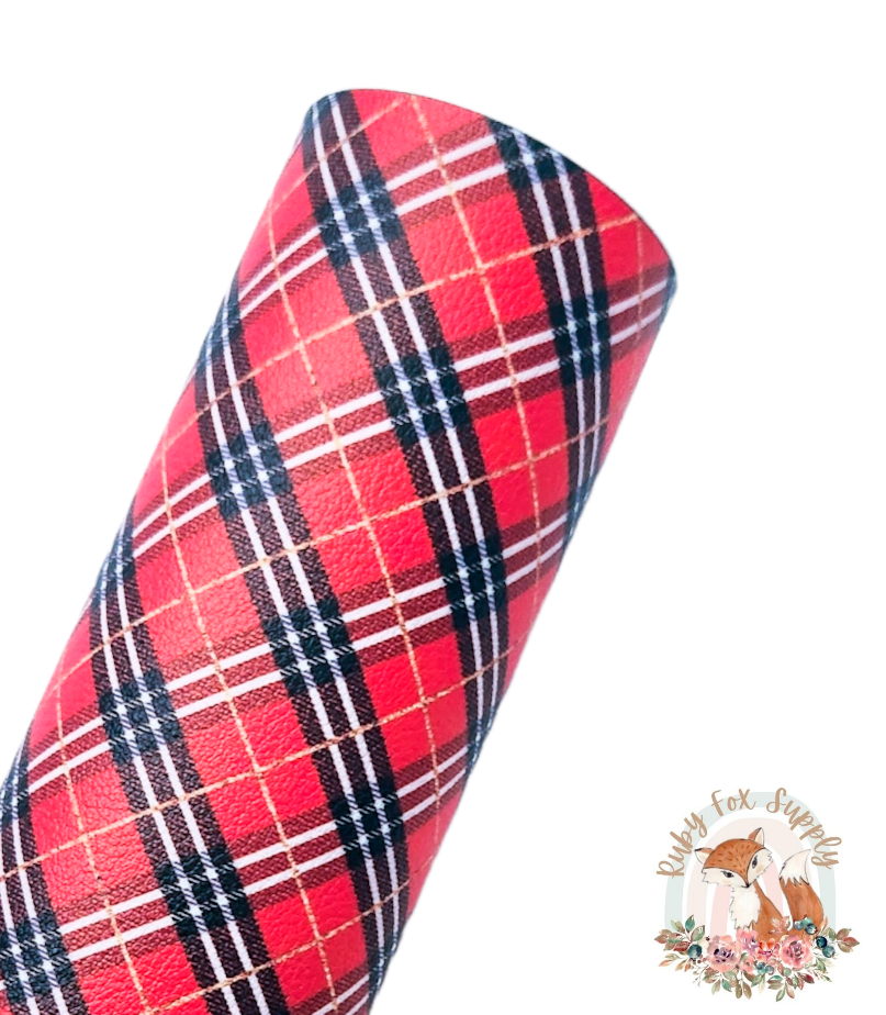 Red Diagonal Plaid 9x12 faux leather sheet