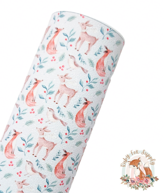 Winter Animals 9x12 faux leather sheet