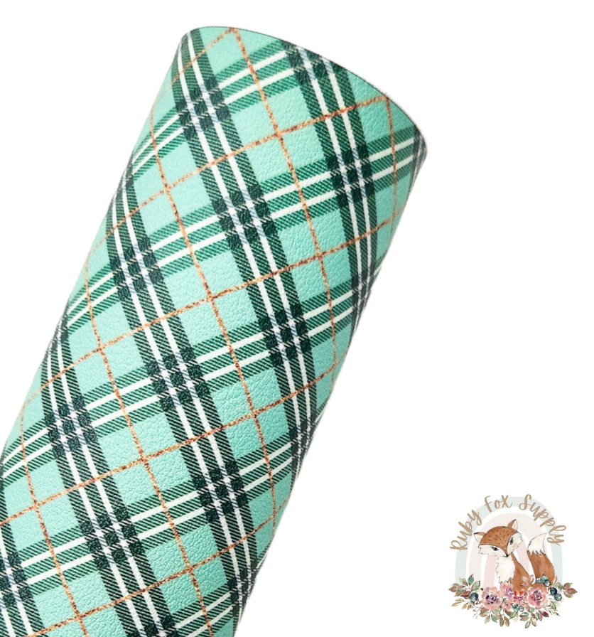 Green Diagonal Plaid 9x12 faux leather sheet