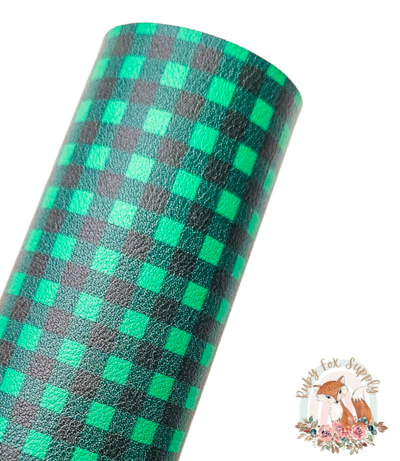 Green Buffalo Plaid 9x12 faux leather sheet