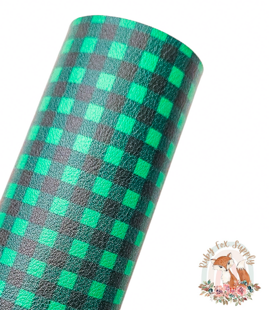 Green Buffalo Plaid 9x12 faux leather sheet