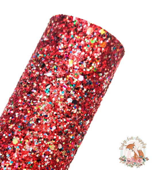 Colorful Red Chunky Glitter 9x12 faux leather sheet