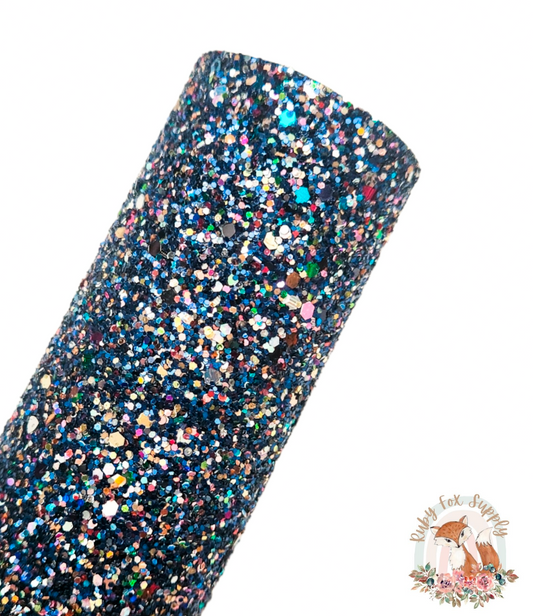 Colorful Blue Chunky Glitter 9x12 faux leather sheet