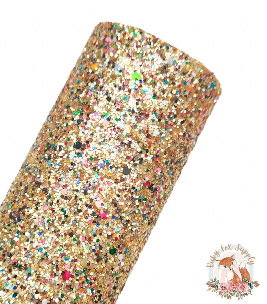 Colorful Gold Chunky Glitter 9x12 faux leather sheet