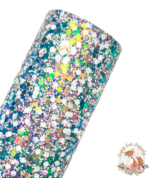 Ocean White Sparkle Chunky Glitter 9x12 faux leather sheet