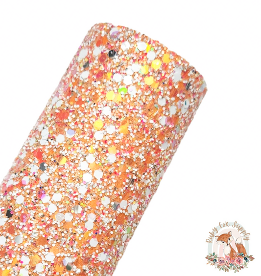 Orange White Sparkle Chunky Glitter 9x12 faux leather sheet