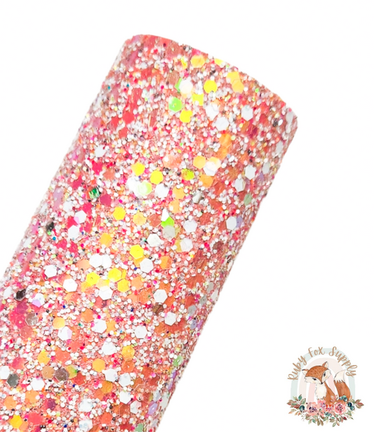 Rose Gold White Sparkle Chunky Glitter 9x12 faux leather sheet