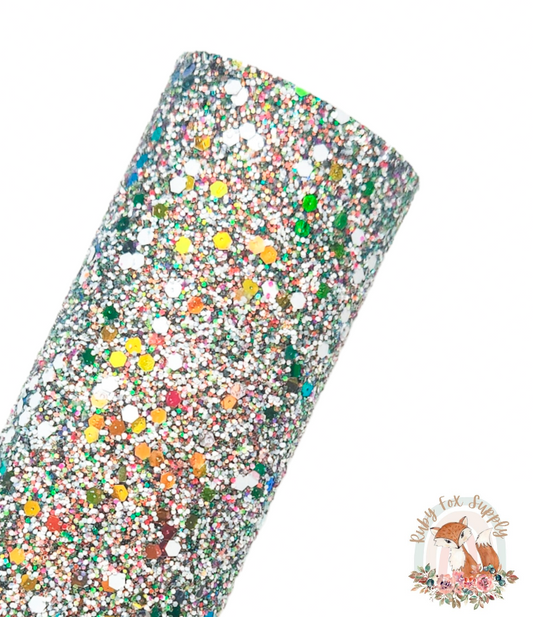 Forest White Sparkle Chunky Glitter 9x12 faux leather sheet