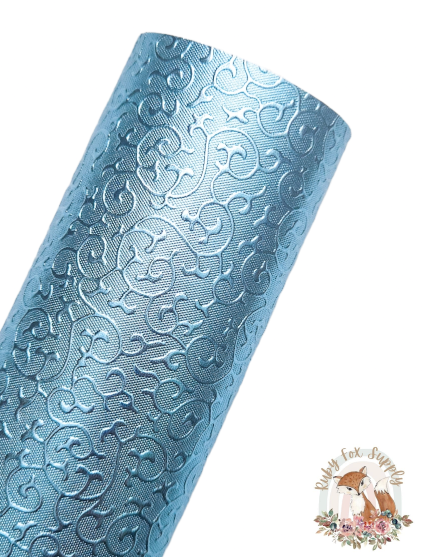 Aqua Embossed Foil 9x12 faux leather sheet