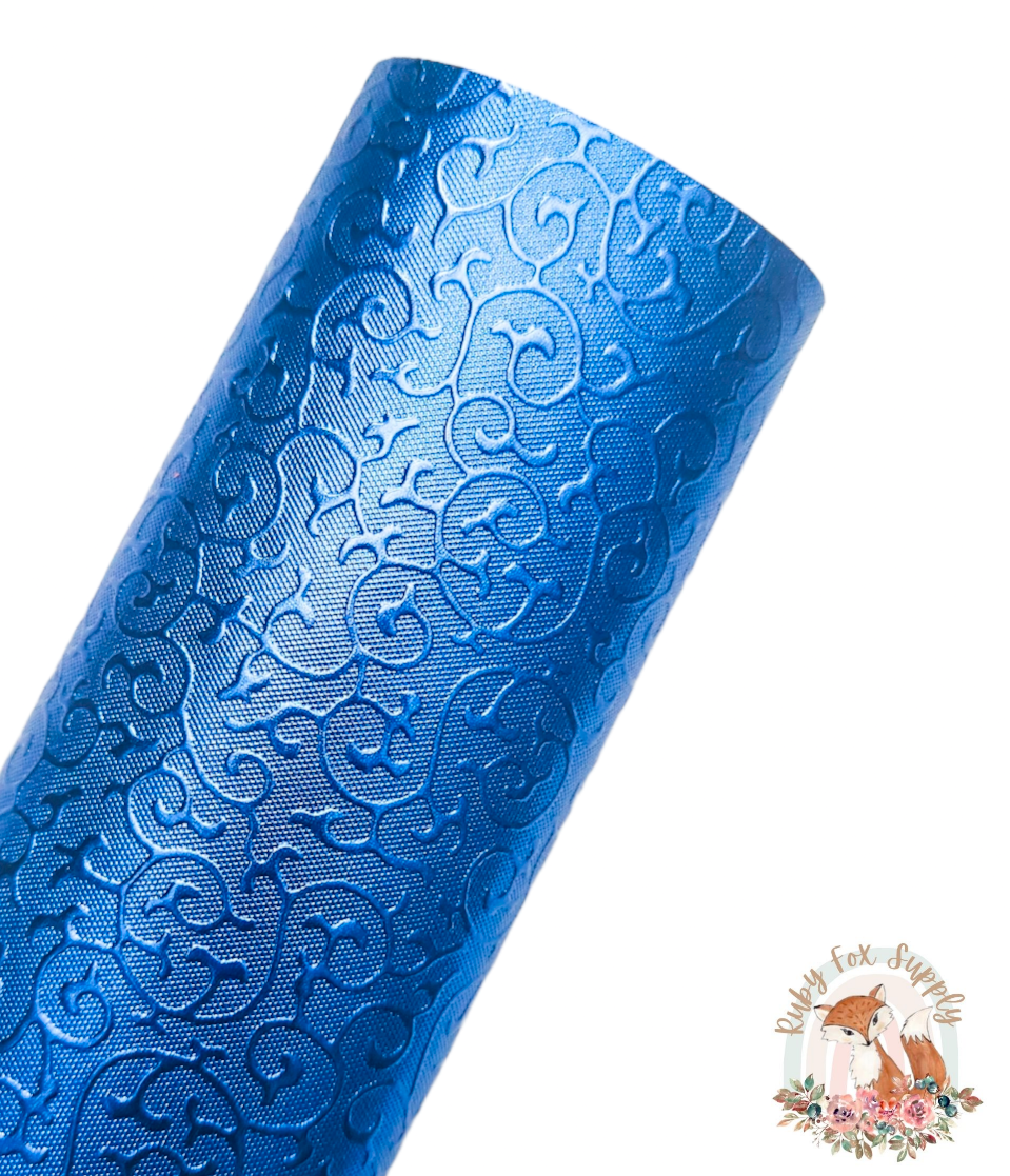 Blue Embossed Foil 9x12 faux leather sheet