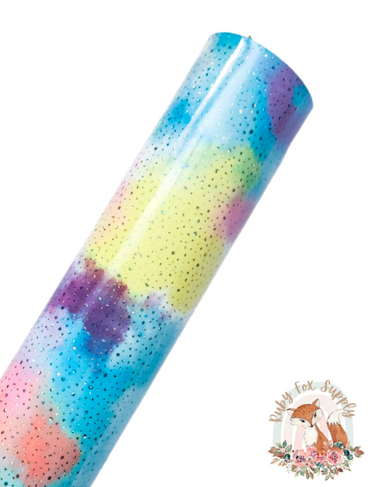 Glossy Rainbow Tie Dye Sparkle 9x12 faux leather sheet