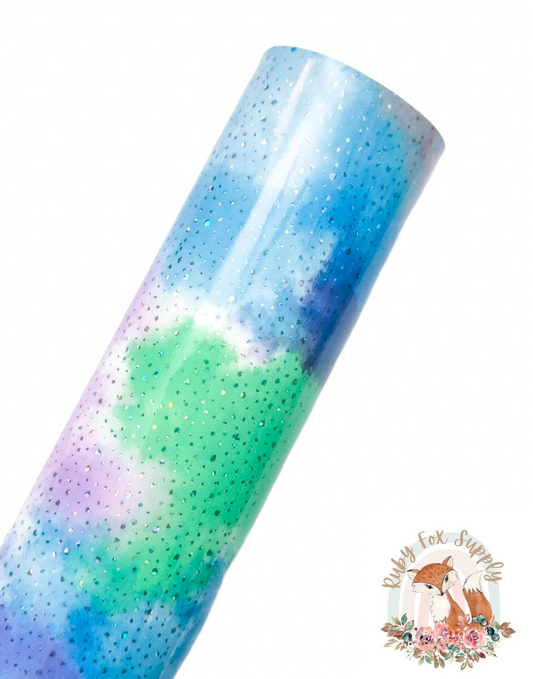 Glossy Blue Purple Tie Dye Sparkle 9x12 faux leather sheet