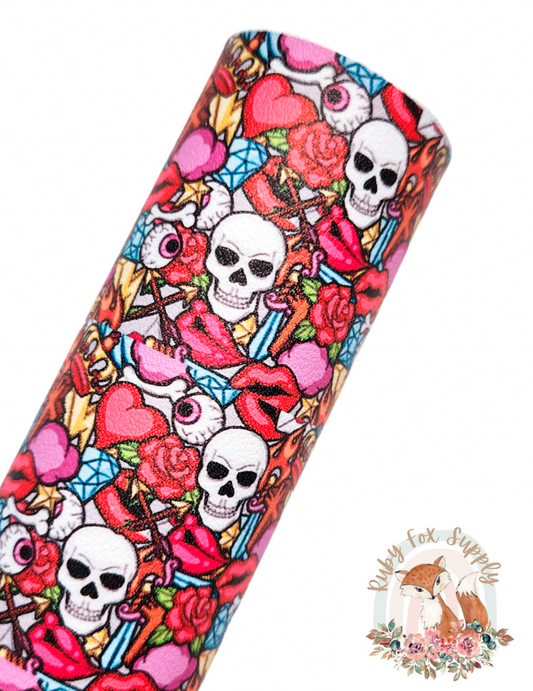 Skull Love Collage 9x12 faux leather sheet