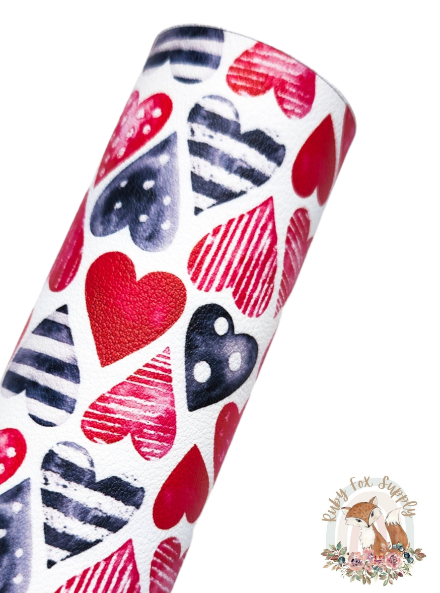 Patterned Hearts 9x12 faux leather sheet