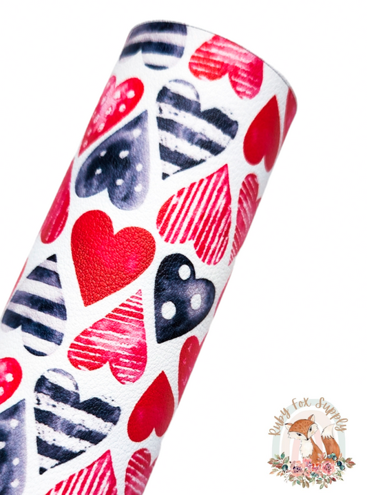 Patterned Hearts 9x12 faux leather sheet