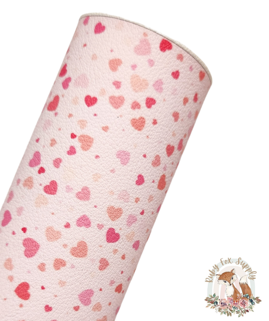 Small Pink Hearts 9x12 faux leather sheet
