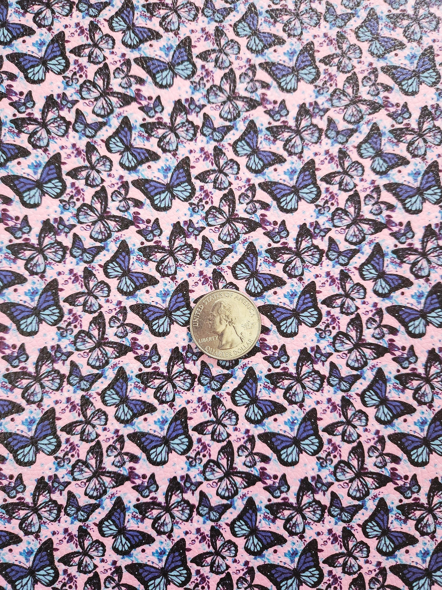 Blue Pink Butterflies 9x12 faux leather sheet