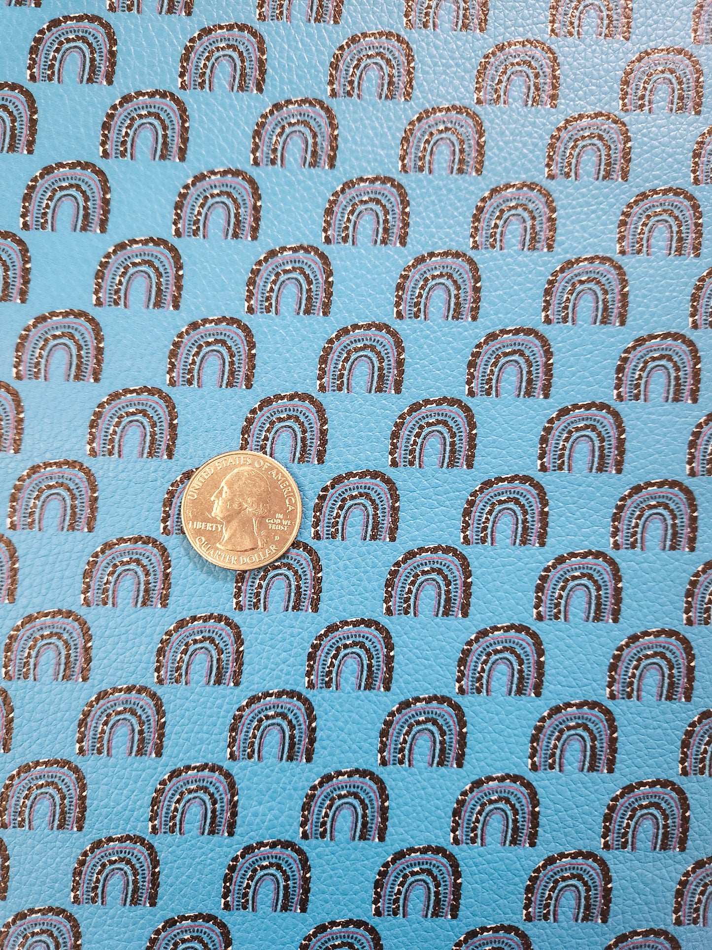 Teal Rainbows 9x12 faux leather sheet