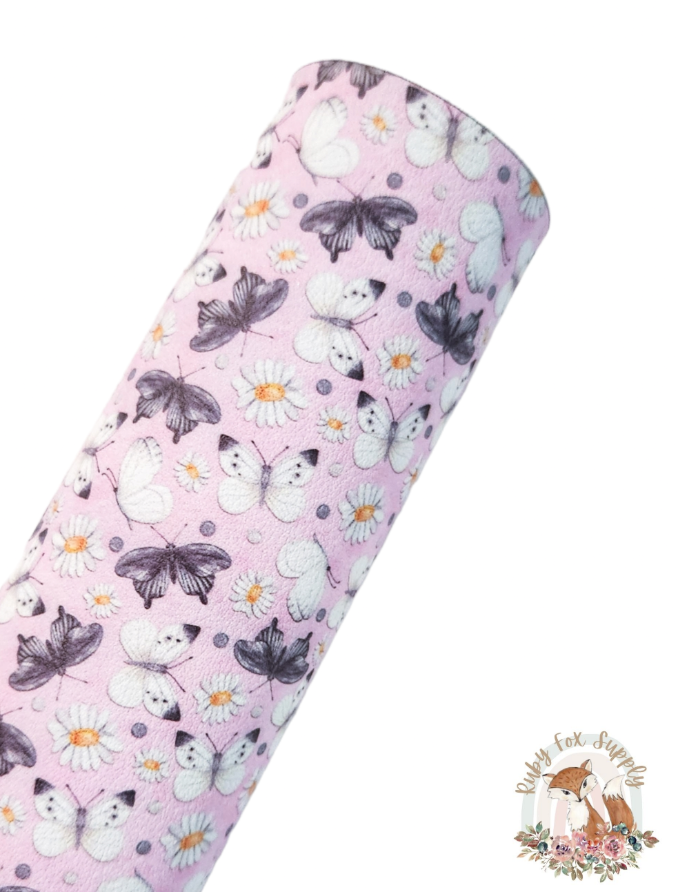 Light Pink Butterflies 9x12 faux leather sheet