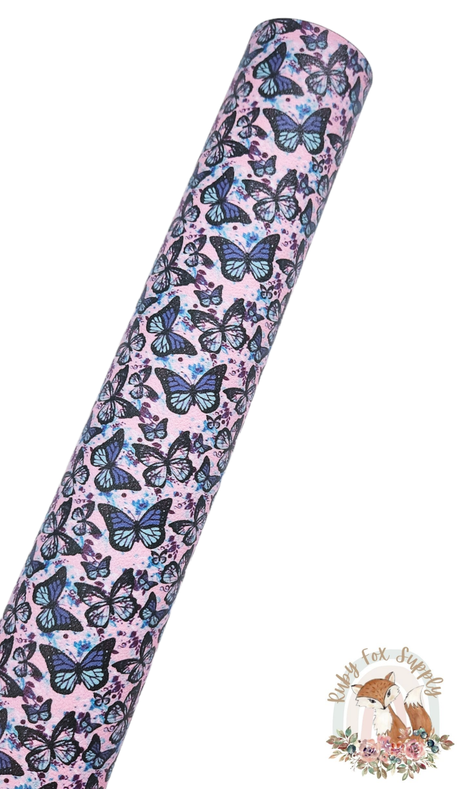 Blue Pink Butterflies 9x12 faux leather sheet