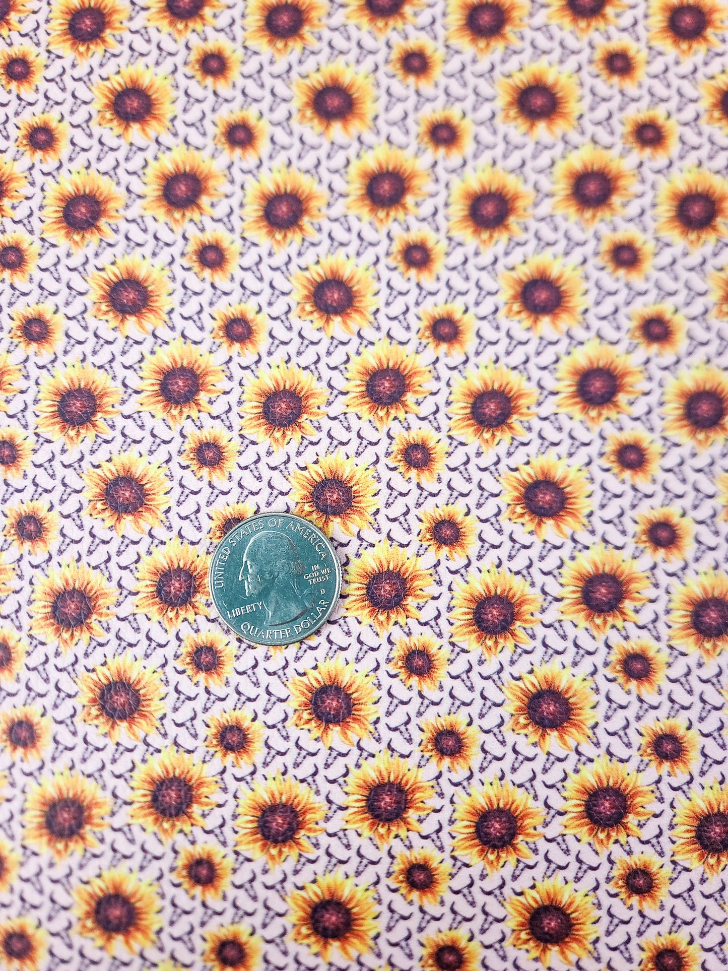 Sunflower Cow Skulls 9x12 faux leather sheet