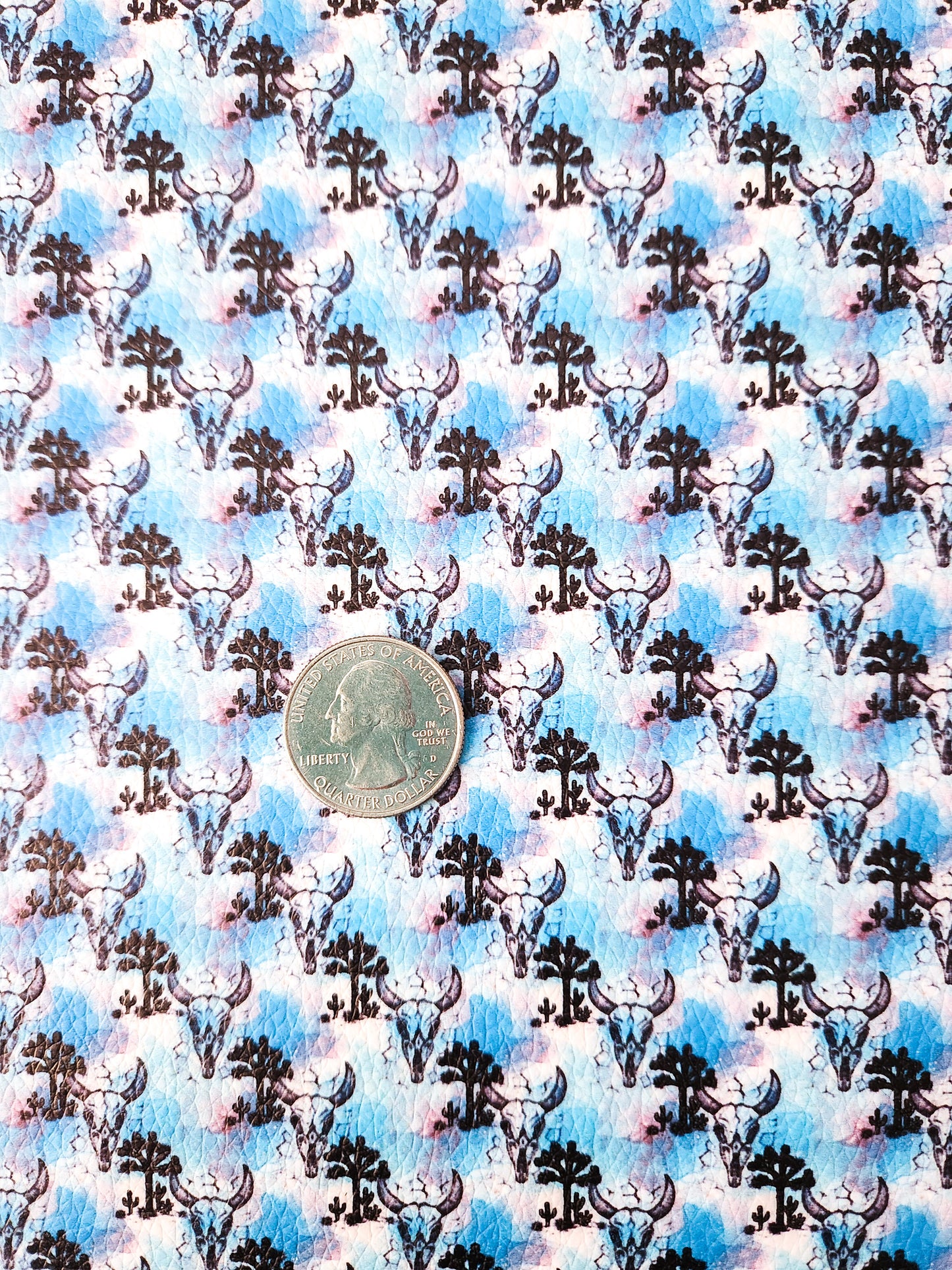Aqua Cow Skull 9x12 faux leather sheet