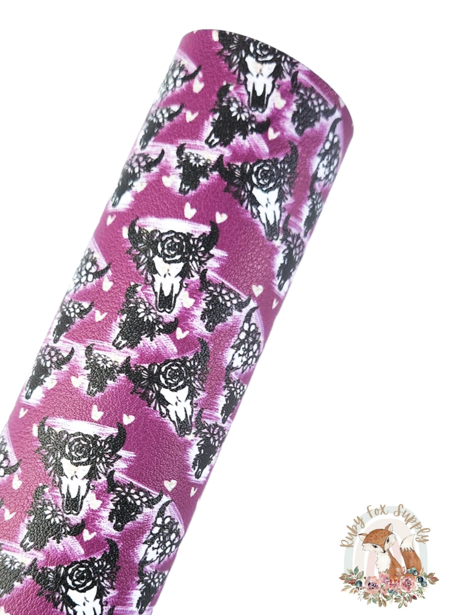 Purple Cow Skull 9x12 faux leather sheet