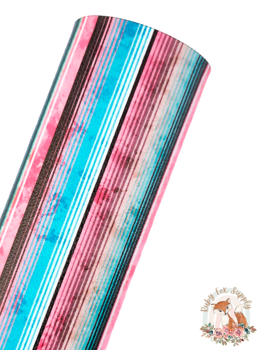 Blue Pink Western Stripes 9x12 faux leather sheet