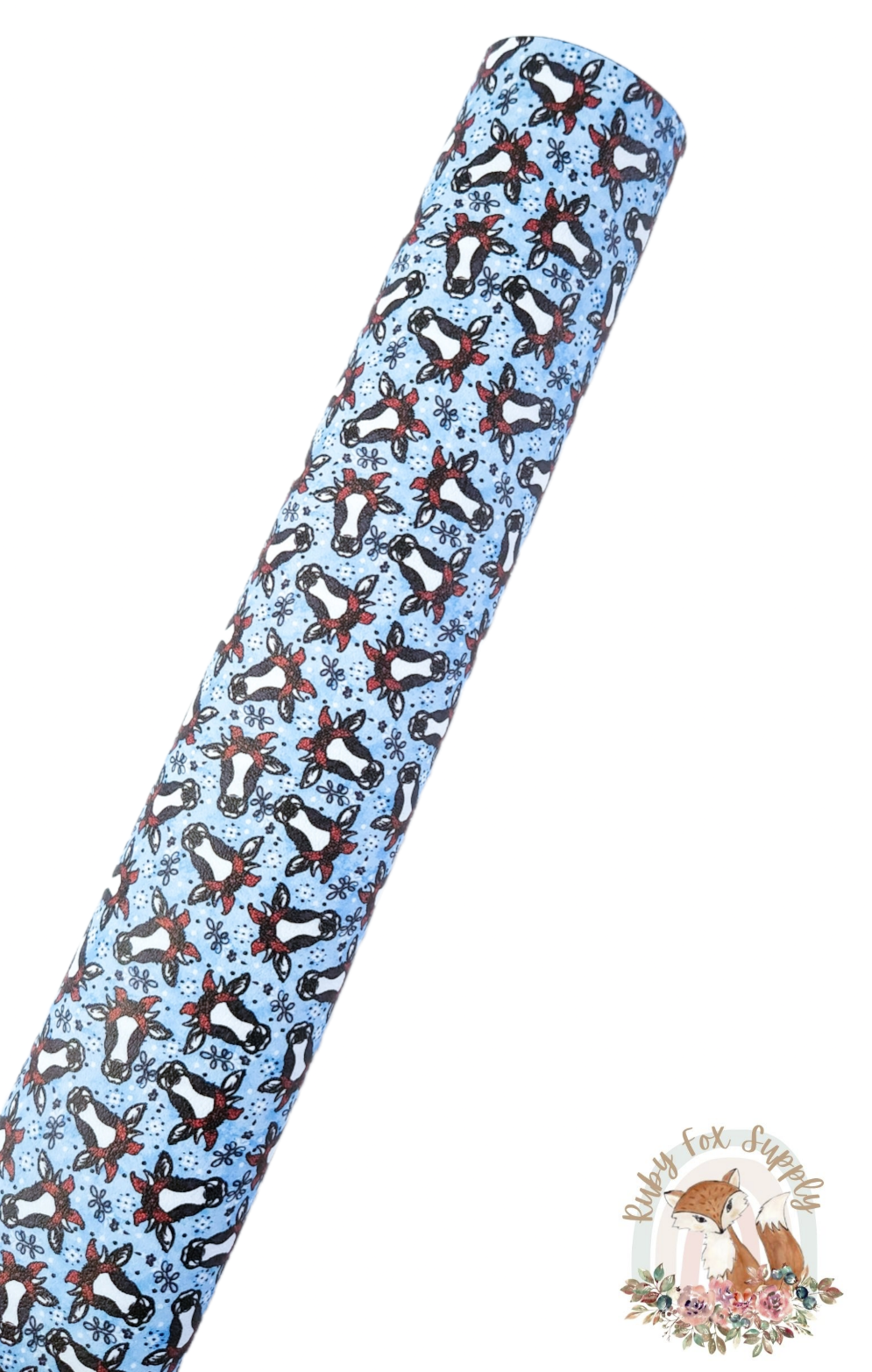 Blue Bandana Cow 9x12 faux leather sheet
