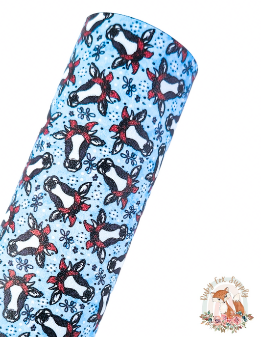 Blue Bandana Cow 9x12 faux leather sheet