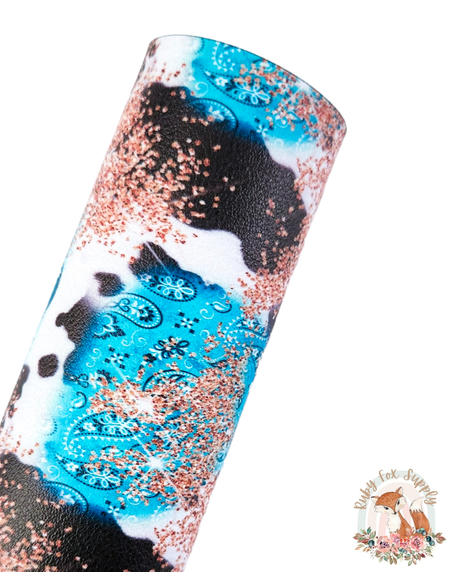 Teal Paisley Splatter 9x12 faux leather sheet