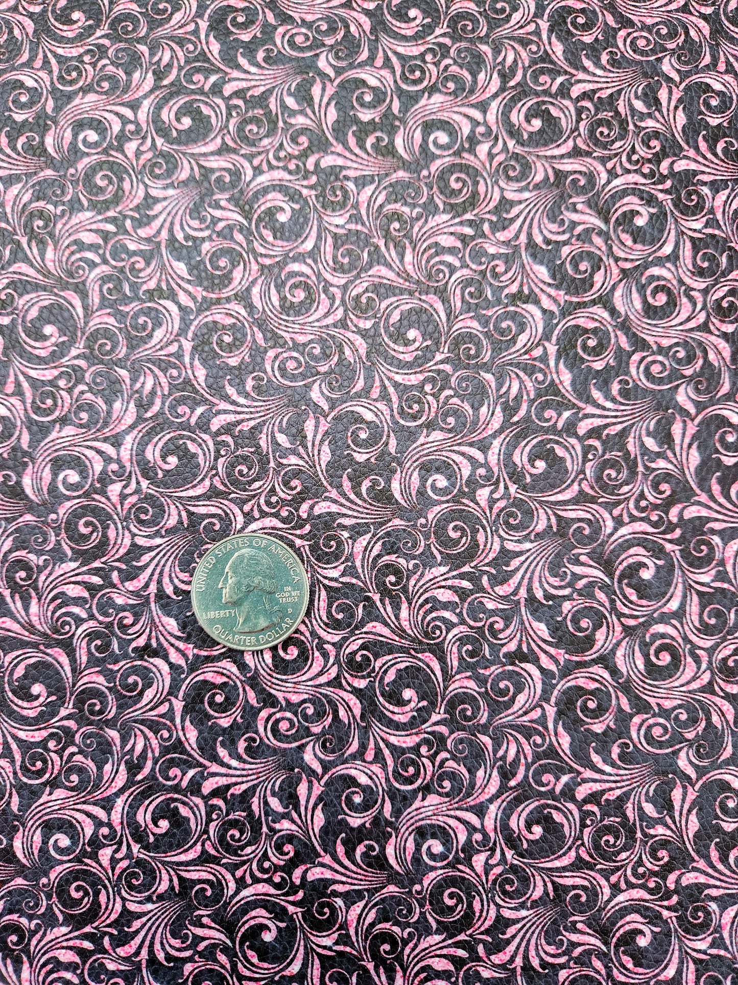 Fancy Black Pink Swirls 9x12 faux leather sheet