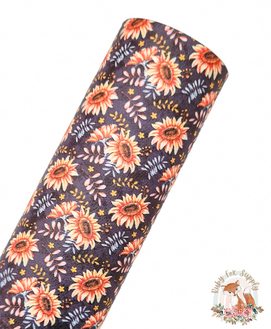 Blue Sunflower 9x12 faux leather sheet