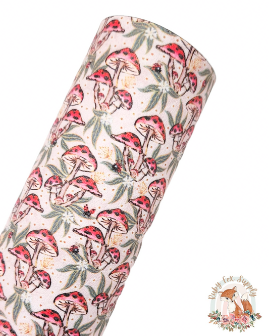 Ladybug Mushrooms 9x12 faux leather sheet