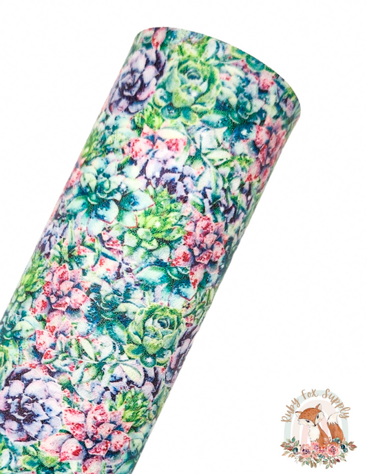 Colorful Succulent 9x12 faux leather sheet