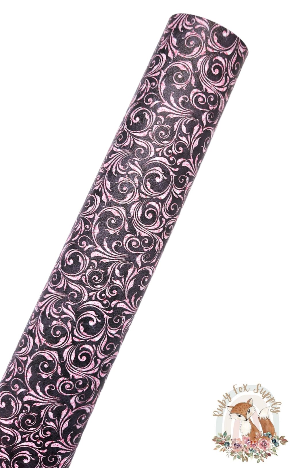 Fancy Black Pink Swirls 9x12 faux leather sheet