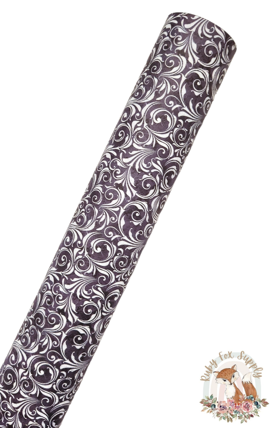 Fancy Black Silver Swirls 9x12 faux leather sheet