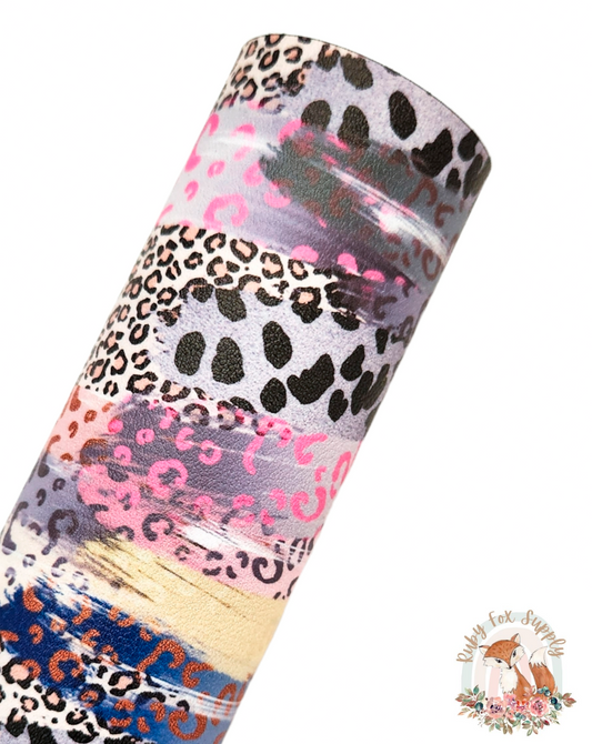 Colorful Leopard Print Brushstrokes 9x12 faux leather sheet