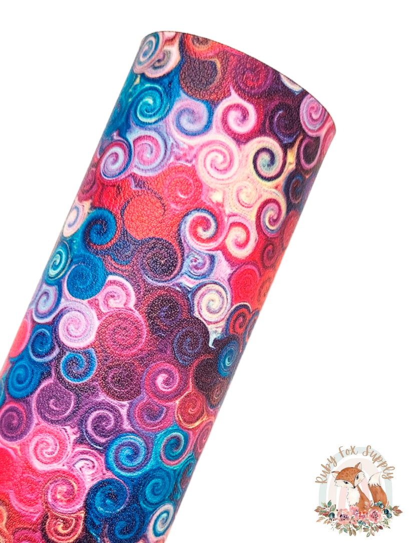 Multi-colored Swirls 9x12 faux leather sheet